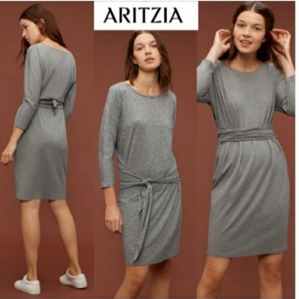 Grey Aritzia / The Group tie-waist jersey dress